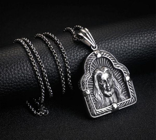 

pendants men's titanium steel pendant necklace catholic religious jewelry, Black