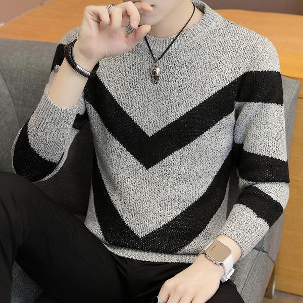 

men's fashion sweater korean knitwear round neck sweaters, White;black