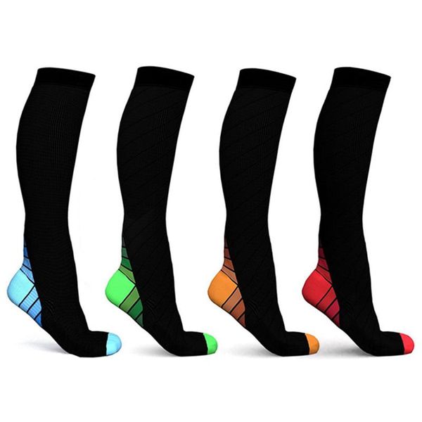 

sports socks men women compression leg support stretch below knee high for athletic running pregnancy health, Black