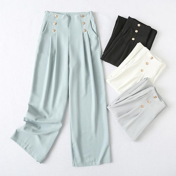 

women's pants & capris 108 korean summer women casual fashion elegant wide leg loose double breasted soft simple thin cool office outfi, Black;white