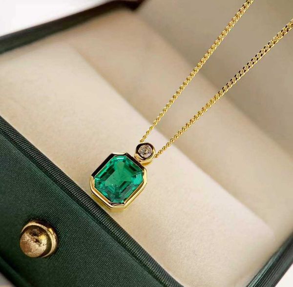 

s925 silver pendant necklace with green color diamond in 18k gold plated and ring design for women wedding jewelry gift have stamp ps3396