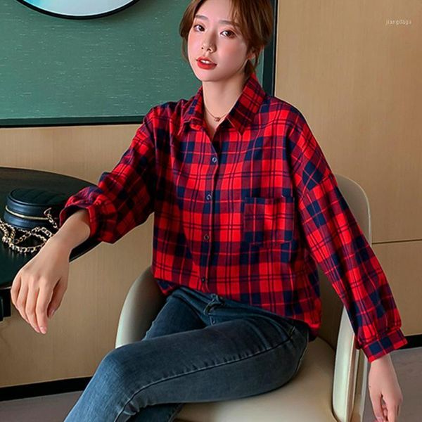 

cotton blouse black button up shirt plaid women long sleeve cardigan 2021 spring korean clothes loose ropa mujer camisas women's, White