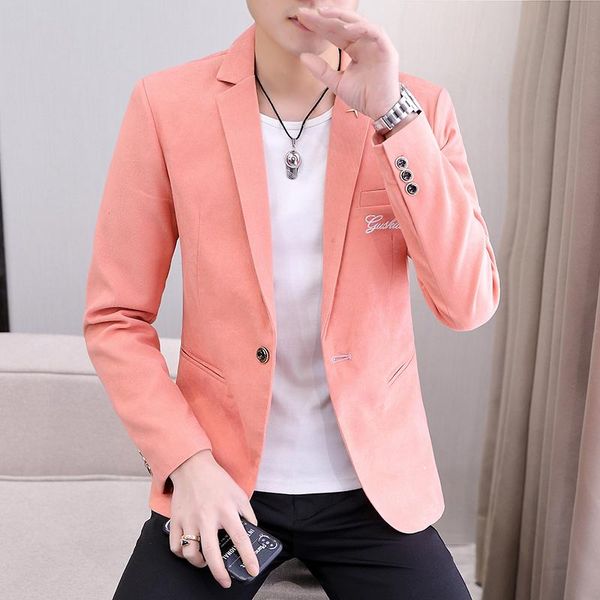 

spring and summer fashion casual men's solid color embroidered metal decoration slim long sleeves men blazers suits, White;black