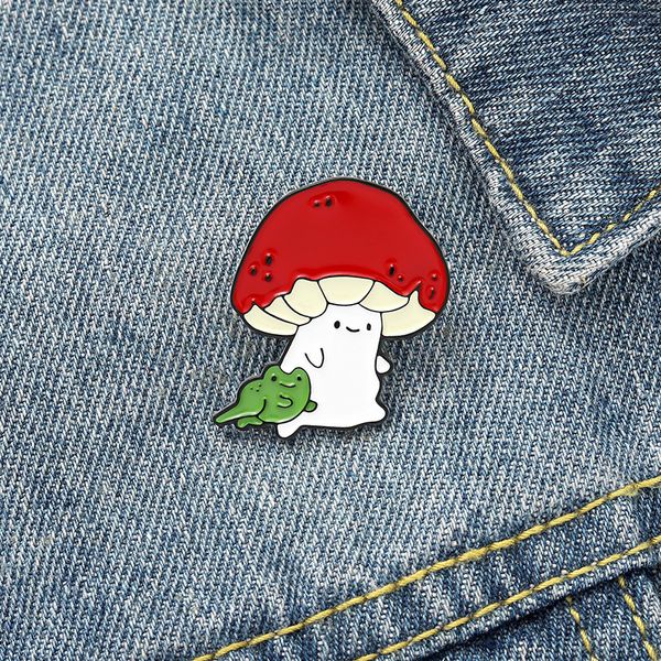 

creative ins red mushroom brooches cartoon cute frog paint enamel lapel pins alloy brooch for women fashion jacket shirt badge small jewelry, Gray