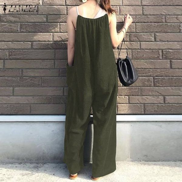 

casual dresses women's summer jumpsuits stylish beach suspender overalls zanzea drawstring long playsuits female solid pants overs, Black;gray