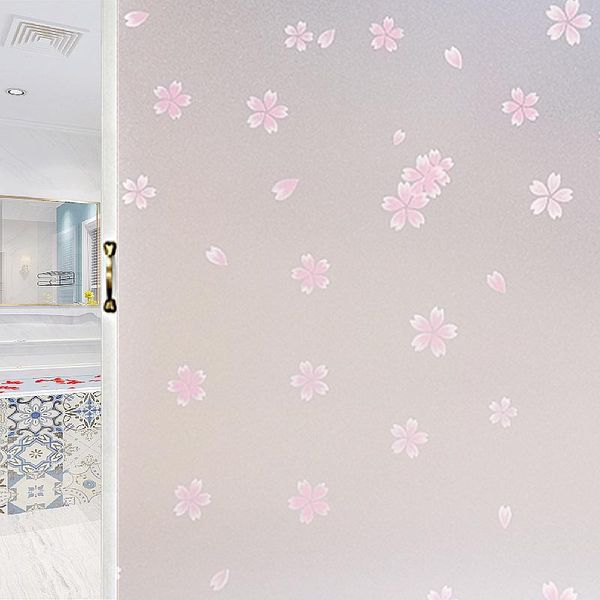 

window stickers pink cherry blossom pattern electrostatic frosted glass film opaque toilet bathroom privacy sticker