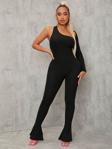 

sxy asymmetrical neck one sleeve jumpsuit r0ge#, White