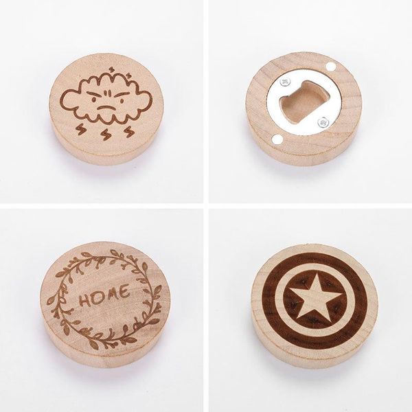

50pcs / lot diy wooden round shape bottle opener gift fridge magnet decoration beer custom logo sn045 other event & party supplies