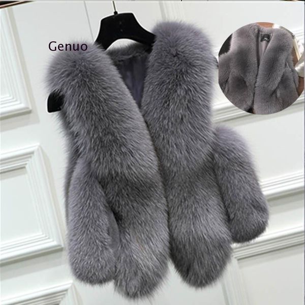 

women's fur & faux coat winter vest for women warm short waistcoat female casual loose jacket sleeveless vests, Black