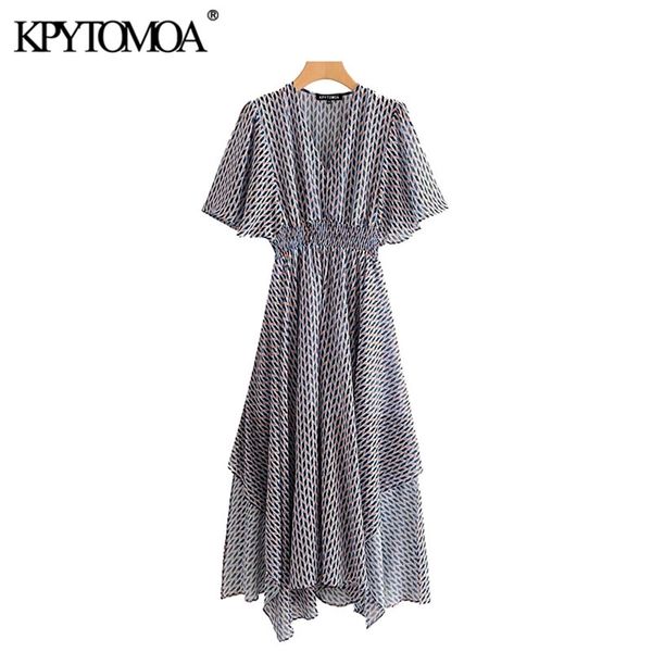 

women chic fashion geometric print asymmetrical midi dress vintage short sleeve elastic waist female dresses mujer 210420, Black;gray