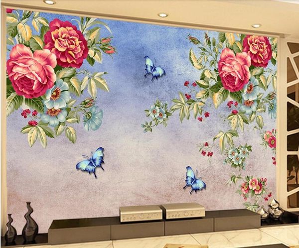 

wallpapers cjsir custom wallpaper butterflies love flowers hand-painted chinese living room tv background wall 3d decor