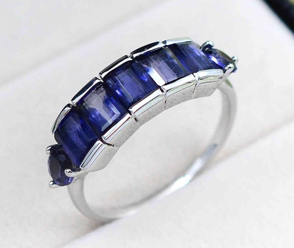 Натуральный Iolite 6x4 мм восьмиугольника Форма восьмиугольника 925 Стерлинговое сиевое кольцо для женщин Вовлеченные ювелирные изделия по производителю