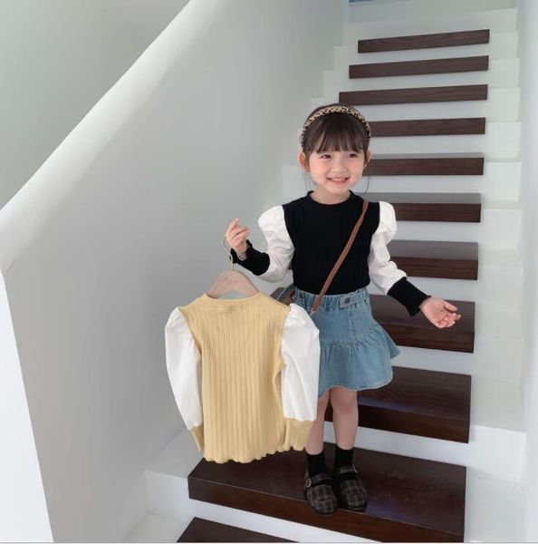 

girls patchwork t shirt spring fashion cotton full sleeve kids 1-6 years qm145 t-shirts, Blue