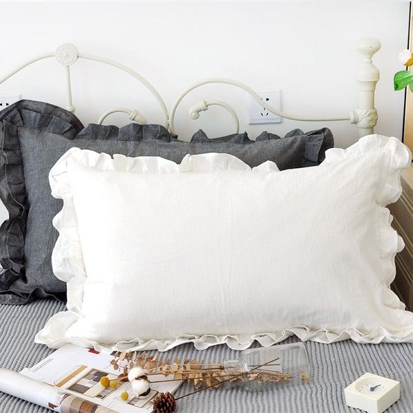 

pillow case junwell 2pcs/set 100% cotton pillowcases elegant ruffle frill envelope pattern with 16cm flap inside 48x74cm