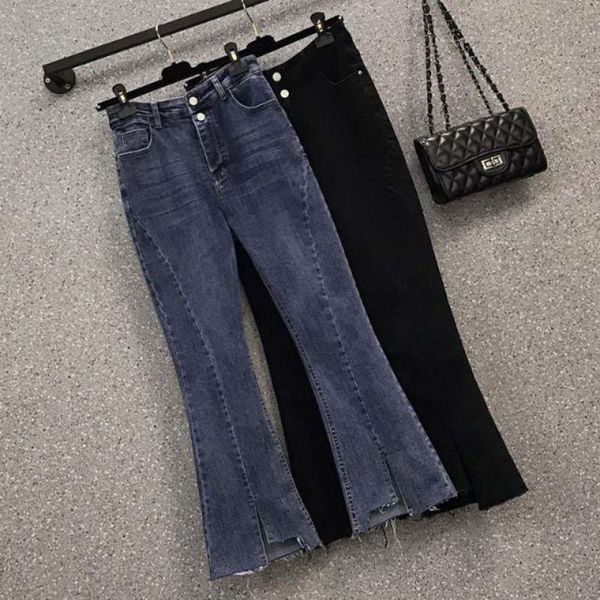 

women's large wear high waist thin tube loose fat mm black micro, Blue