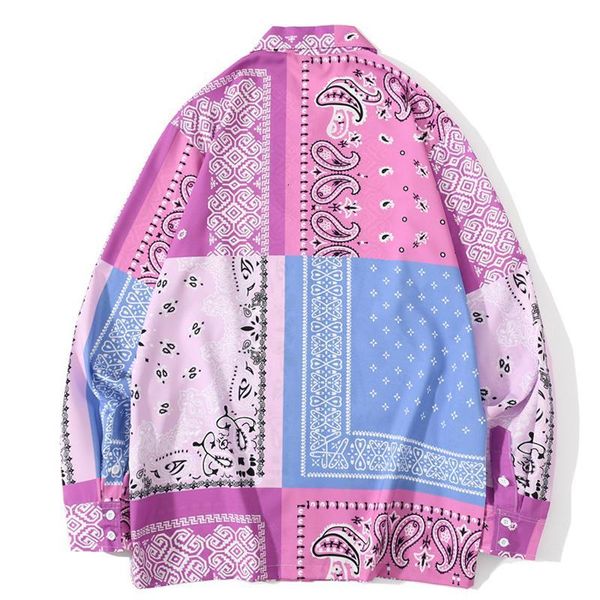 

elkmu harajuku print color block shirt men streetwear long sleeve shirts jacket autumn fashion button blouse holiday he259, White;black