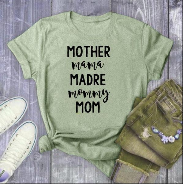 

women mother mama madre mommy mom letter print t shirt short sleeve o neck loose summer tee, White