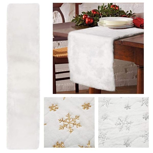 

table cloth christmas snowflake print cover white plush runner restaurant family wedding holiday party decoration 2022