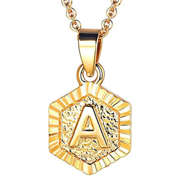 

pendant necklaces 26 initial necklace a-z letter hexagon coin charm female male women boho jewelry gift, Silver