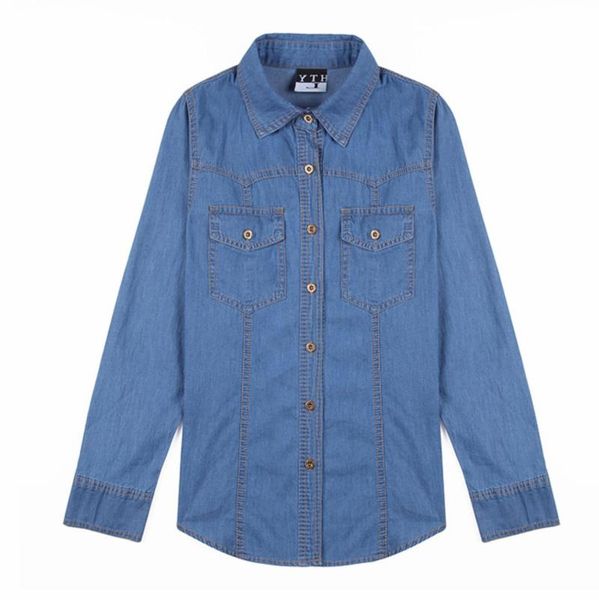 

women's blouses & shirts autumn women casual jeans long sleeve blouse fashion slim denim shirt office female clothing blusas mujer, White