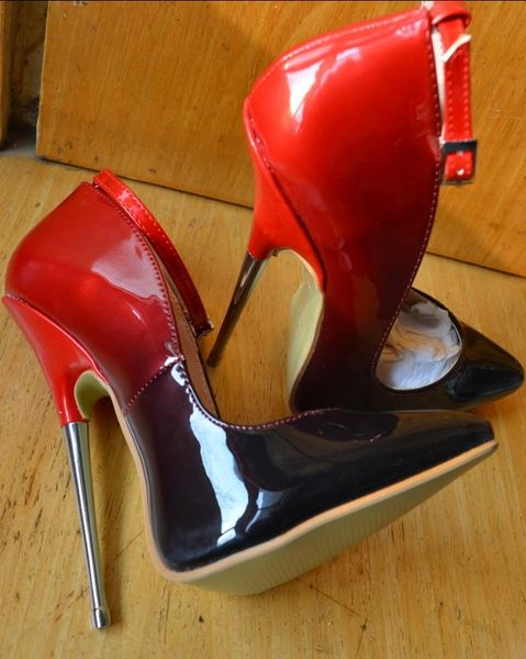 

dress shoes olomlb 16cm women wave stilettos buckle pointy toe super high steel heel patent leather nightclub match colors, Black