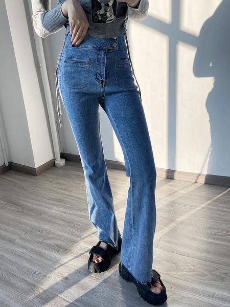 

women flare jeans high waist simple female long denim pants fashion early autumn women's, Blue