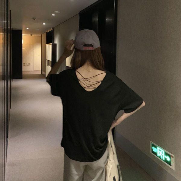 

yoga outfit summer t-shirt korean thin loose sunscreen short sleeve gym open back crop workout shirts for women