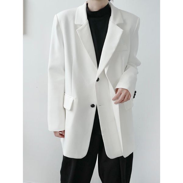 

iefb /men's wear autumn split fake two pieces black white suit coat fashion casual loose asymmetric loose blazers 9y4028 210524, White;black