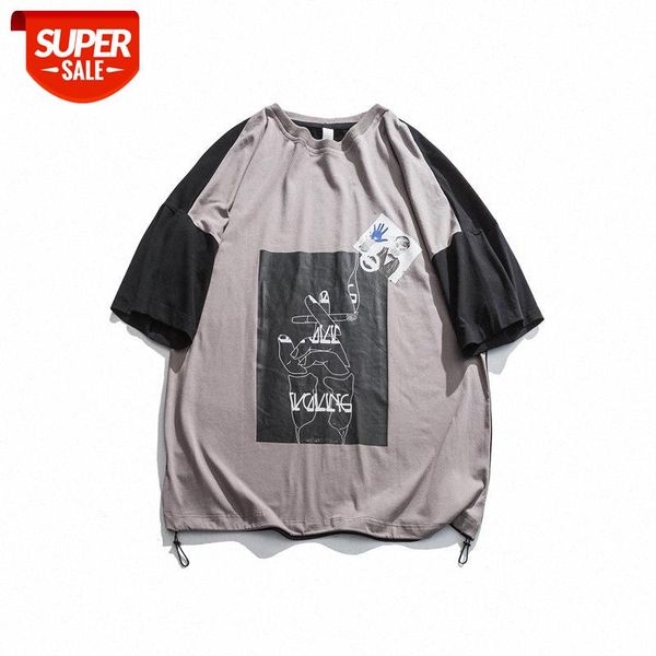 

summer t-shirt japanese original campus personality handsome finger clip smoke printing men's short sleeves #ej5p, White;black