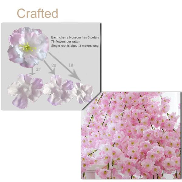

1pcs artificial cherry blossom vines 2m hanging silk flowers garland for wedding pr sale decorative & wreaths