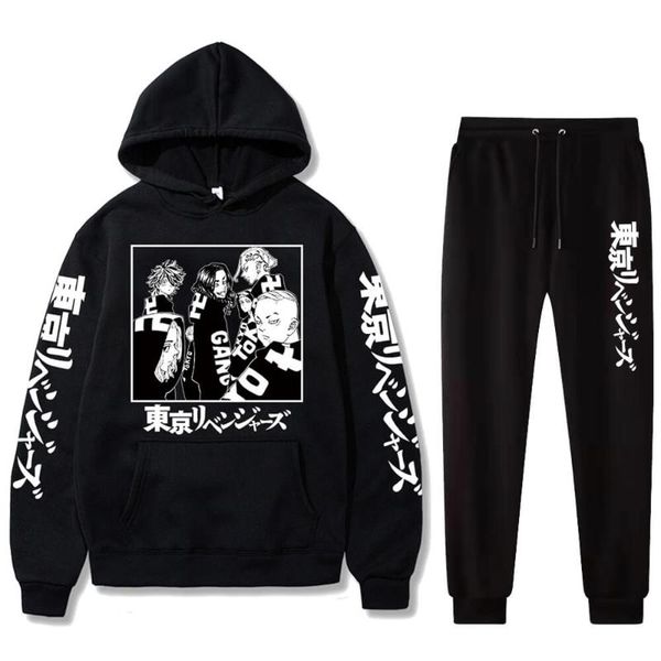 

jogging clothing tokyo revengers hoodie pants men women harajuku anime tracksuits casual suits, Black;red