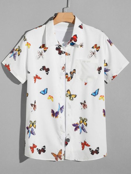 

men allover butterfly print shirt b2tu#, White;black