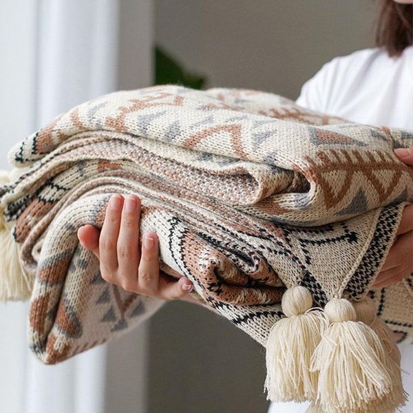 

knitted baby bedding blanket with tassels kids born crib cot stroller blankets for children sofa throw bed covers & swaddling