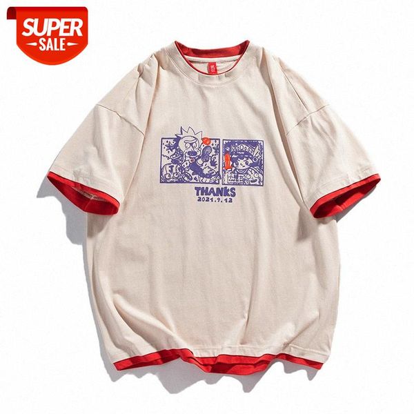 

forn3 short sleeve round neck pullover back newspaper print loose t-shirt men #1y54, White;black