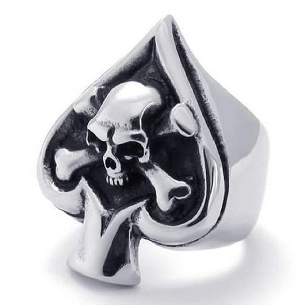 

cluster rings vintage gothic skull biker tribe ace of spades stainless steel mens ring, Golden;silver