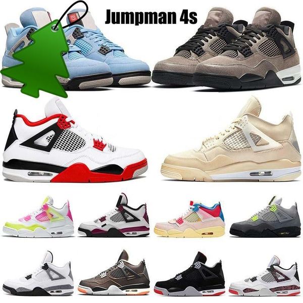 

jumpman 4 retro men basketball shoes black cat hyper royal university blue unc silver toe bred starfish fire red sports women sneakers