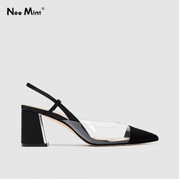 

dress shoes 2021 summer transparent perspex heels women sandals chunky pointed toe slingbacks1, Black