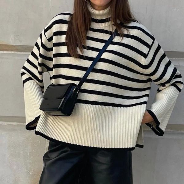 

women's sweaters elegant women striped turtleneck sweater office lady commuter autumn warm knitted pullover long sleeve female streetwe, White;black