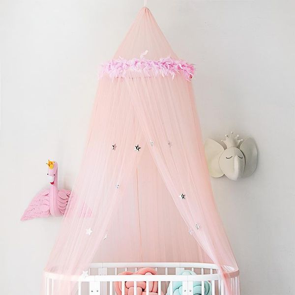 

mosquito net urijk pink stars printing for baby bed round dome tents ceiling hanging canopy adults decor room