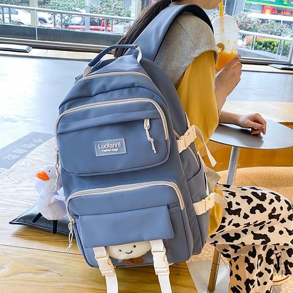 

fashion women anti-theft backpack female solid color large backbag multi-pocket school bag kawaii girl travel