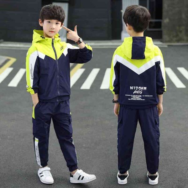 

spring summer childrens clothes suit boys coat pants 2pcs set teenage sport costume for kids streetwear, White