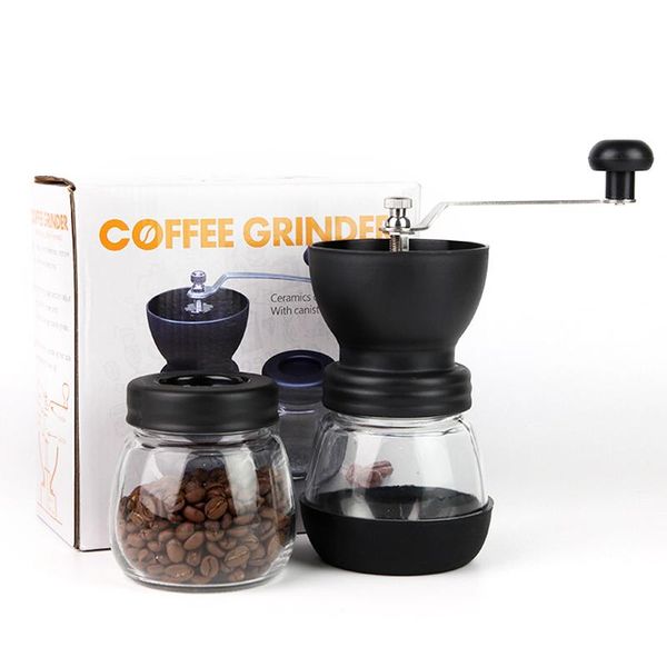 

manual coffee grinders portable machine grinder adjustable ceramic burr mill hand crank household crusher bean tools silicon cover