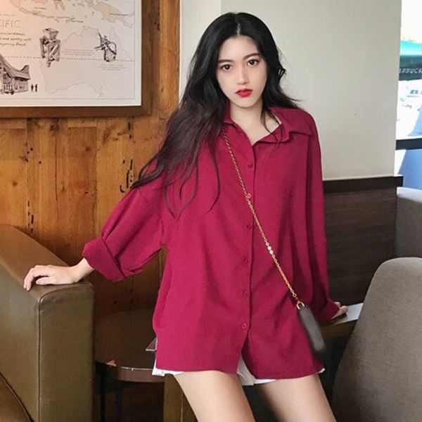 

women's blouses & shirts spring korea fashion women bf loose batwing sleeve turn-down collar long all-matched casual blouse f t71m, White