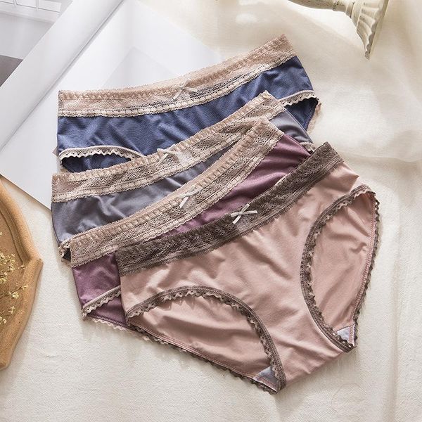 

ladies super soft skin-friendly underwear mid-waist hollowed out milk silk comfortable women women's panties, Black;pink