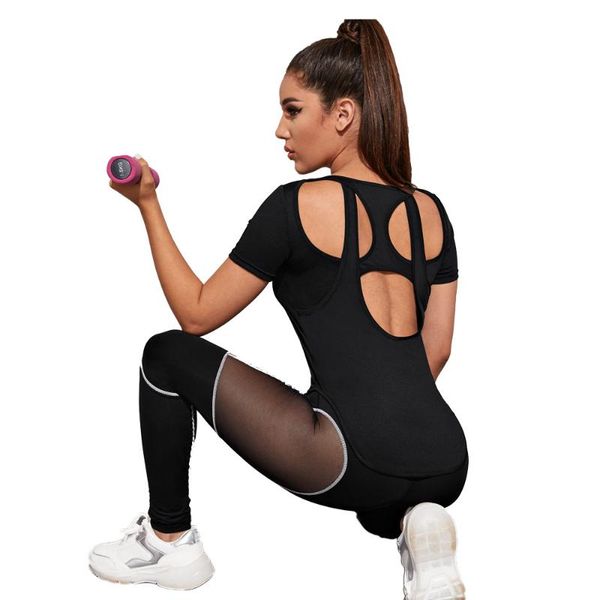 

yoga outfit uvrcos solid color short-sleeved t-shirt bottoming shirt women's trendy simple hollow spring inner wear top