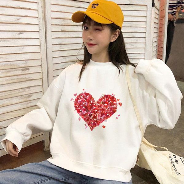 

women's hoodies & sweatshirts heart flower print women casual kawaii harajuku sweat punk for girls clothing korean sudadera mujer, Black
