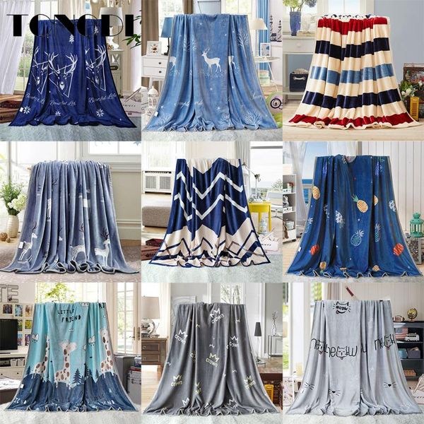 

blankets tongdi thickened soft warm fannel fleece fur blanket printing winter couch cover bed sofa machine wash plush bedspread children