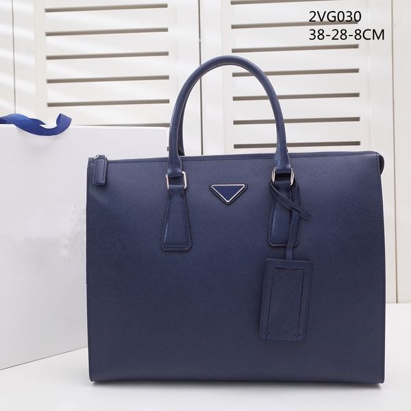 

2021 men's blue leather designer briefcase large capacity lapbag retro fashion waterproof handbag office casual two colors