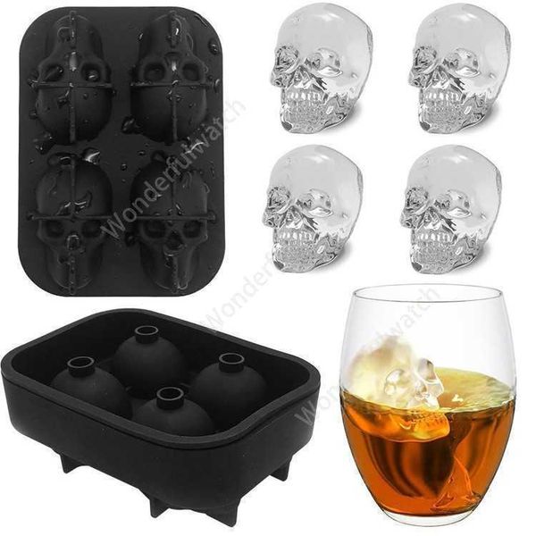 Cavidade crânio cabeça 3d molde esqueleto esqueleto forma vinho coquetel gelo silicone cubo bandeja de bandeja acessórios doces molde de vinho refrigeradores daw309