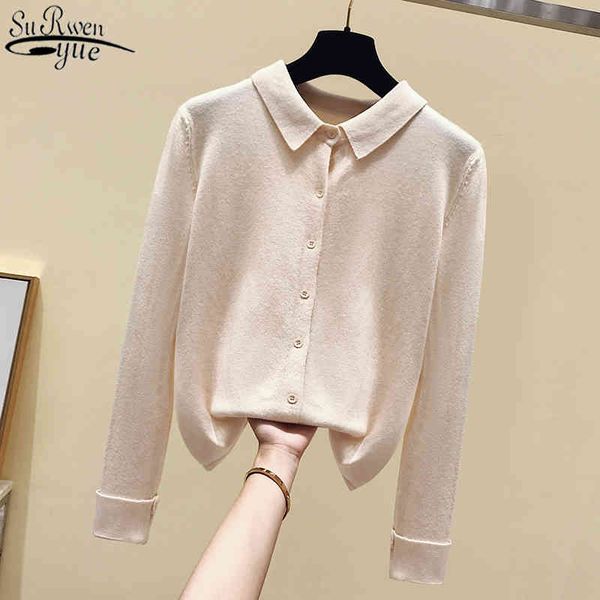 

spring autumn long sleeve single breasted women sweater polo collar knitted cardigan loose lazy lapel bottoming shirt coat 11181 210417, White;black